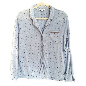 Liz Claiborne Pajama Top M Medium Blue Button Up Long Sleeve